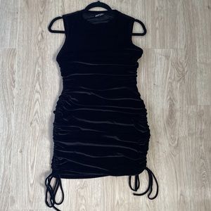 Drawstring Knot Ruched Velvet Dress